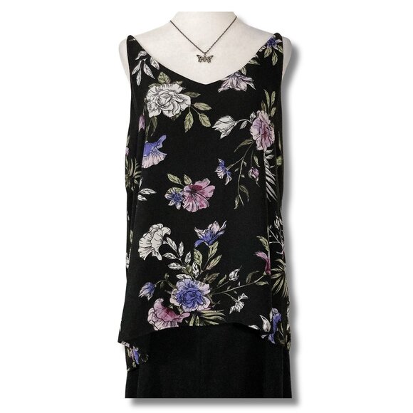 Reitmans Tops - REITMANS Dark floral print spaghetti strap tank top ~ Boho XS SMALL black shirt